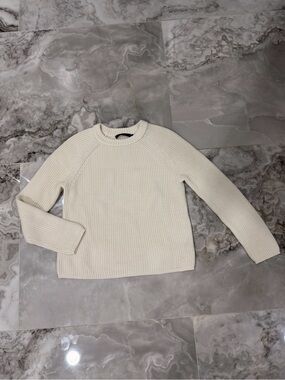 Jenni Kayne Cotton Fisherman Sweater Ivory Cream 100% Cotton Size S